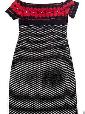 Frank Lyman Womens Off-Shoulder Polka Dot & Floral Dress Size 10 Black Red White